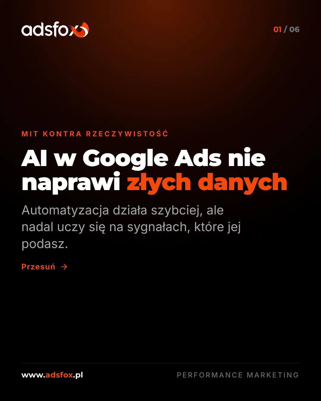 Slajd pokazujący, że AI w Google Ads nie naprawi złych danych