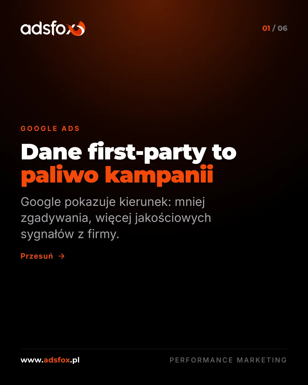 Slajd pokazujący, że dane first-party są paliwem kampanii Google Ads