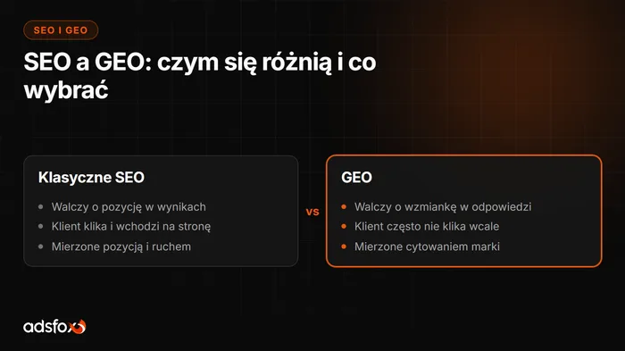 Okładka: SEO a GEO: czym się różnią i co wybrać