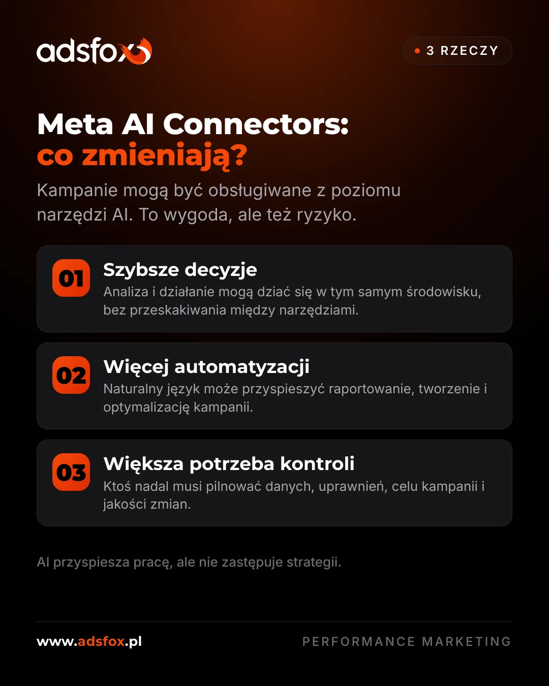 Slajd pokazujący trzy zmiany wynikające z Meta AI Connectors
