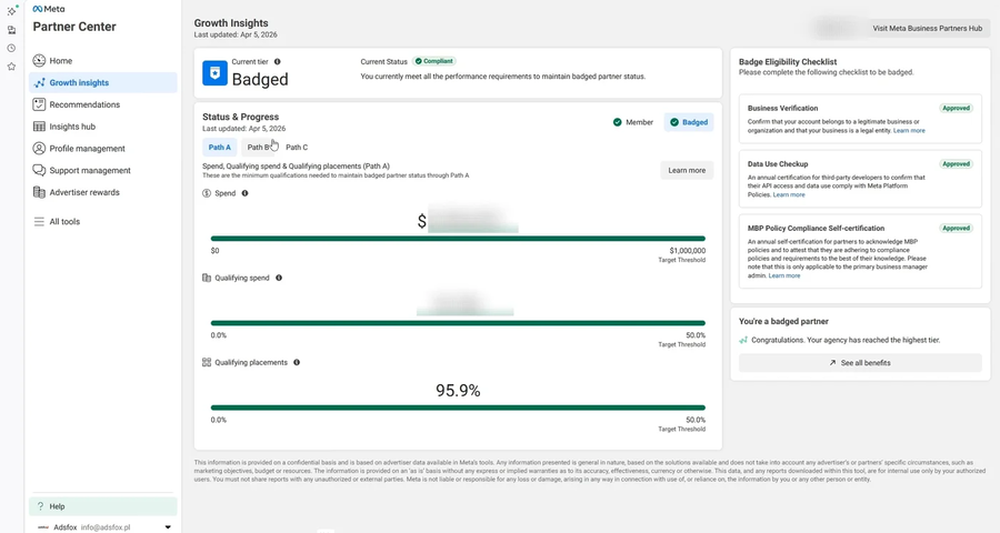 Nasz status w Partner Center: Badged, potwierdzony | adsfox, agencja performance marketingu