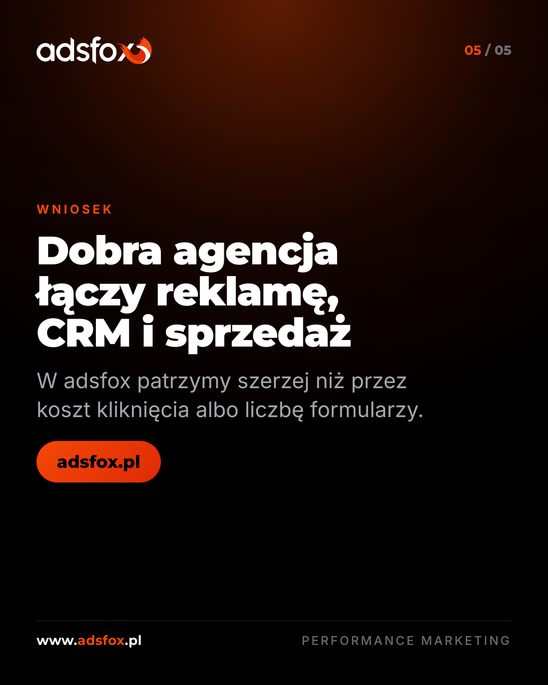 Slajd pokazujący połączenie reklamy, CRM i sprzedaży w pracy dobrej agencji