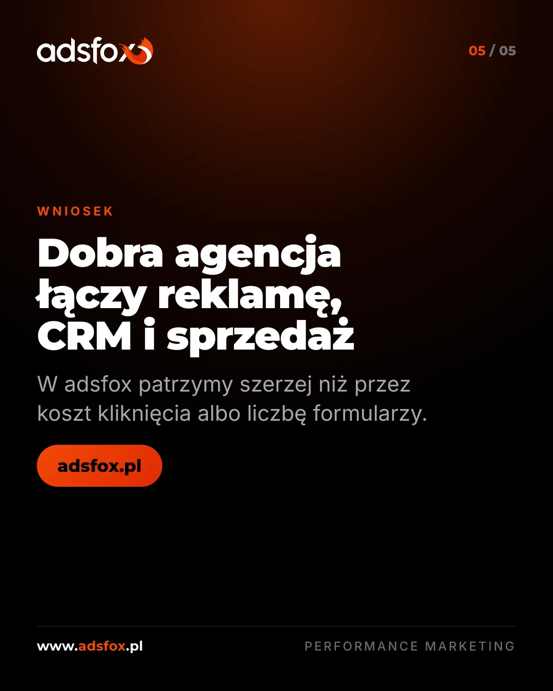 Slajd pokazujący połączenie reklamy, CRM i sprzedaży w pracy dobrej agencji