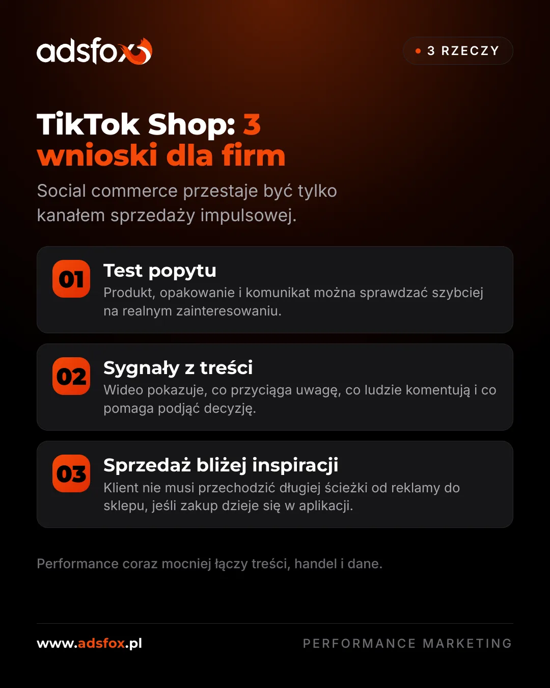 Slajd pokazujący trzy wnioski dla firm z rozwoju TikTok Shop