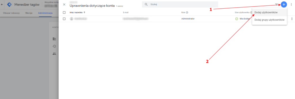 Google Tag Manager: dodawanie nowego użytkownika do konta